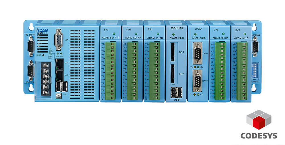 Een totale CODESYS-ervaring met de ADAM-5560CDS van Advantech: de op IPC-gebaseerde I/O-controller, externe I/O en HMI.